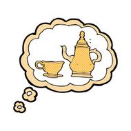 cartoon coffee pot and cup with thought bubble N2