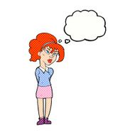 cartoon pretty girl tilting head with thought bubble N10