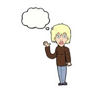 cartoon shocked woman waving hand with thought bubble N10
