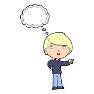 cartoon boy pointing with thought bubble N29
