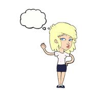 cartoon pretty woman waving with thought bubble N87
