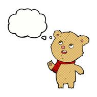 cartoon teddy bear wearing scarf with thought bubble N12