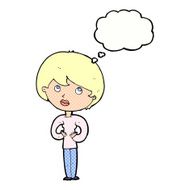 cartoon woman making Who Me? gesture with thought bubble N46