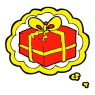 cartoon christmas present with thought bubble N2