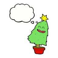 cartoon dancing christmas tree with thought bubble N19