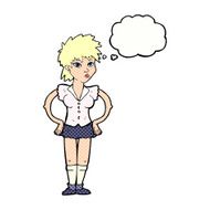 cartoon woman with hands on hips thought bubble N218