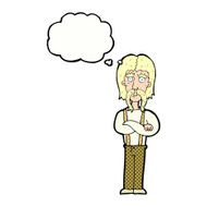 cartoon long mustache man with folded arms thought bubble N9