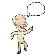 cartoon frightened old man with thought bubble N36