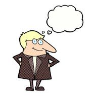 cartoon happy man in suit with thought bubble N9
