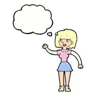 cartoon girl waving with thought bubble N29