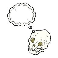 cartoon spooky skull with thought bubble N150