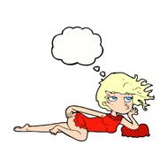 cartoon woman in sexy pose with thought bubble N17