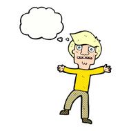 cartoon boy panicking with thought bubble N26