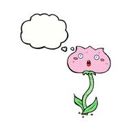 cartoon shocked flower with thought bubble N10