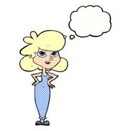 cartoon girl with hands on hips thought bubble N19