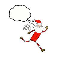 cartoon running santa with thought bubble N10