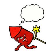 cartoon funny firework character with thought bubble N20