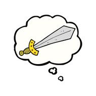 cartoon sword with thought bubble N2