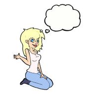 cartoon pretty girl waving with thought bubble N26