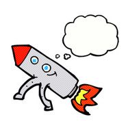 cartoon happy rocket with thought bubble N10