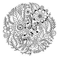 Cat Couple with Flower Doodle Vector
