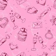 Vector cute pink sketchy Valentine&#039;s day seamless pattern