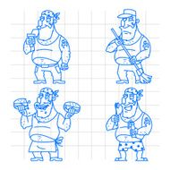 Biker man doodle concept set 1