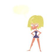 cartoon angry woman in dress with speech bubble N10