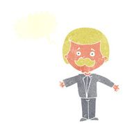 cartoon mustache man with open arms speech bubble N10