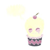 spooky skull cupcake cartoon with speech bubble N10
