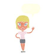 cartoon woman waving with speech bubble N307