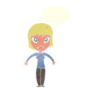 cartoon woman shrugging shoulders with speech bubble N450