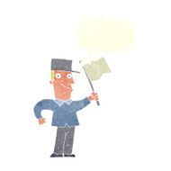 cartoon man waving flag with speech bubble N10