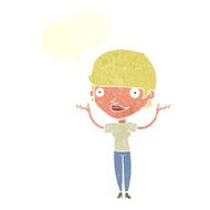cartoon woman holding arms in air with speech bubble N10