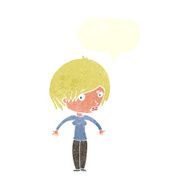 cartoon woman shrugging with speech bubble N54