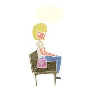 cartoon woman sitting on bench with speech bubble N10