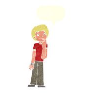 cartoon boy wondering with speech bubble N10