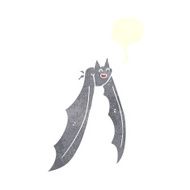 cartoon flying bat with speech bubble N6