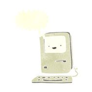 cartoon old computer with speech bubble N22