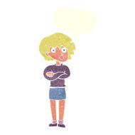 cartoon woman wit crossed arms with speech bubble N10