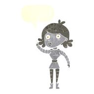 cartoon robot woman waving with speech bubble N19