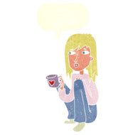 cartoon woman sitting with cup of coffee speech bubble N10