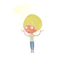 cartoon woman raising hands in air with speech bubble N19