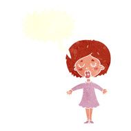 cartoon woman in dress with speech bubble N37