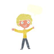 cartoon woman waving arms with speech bubble N19