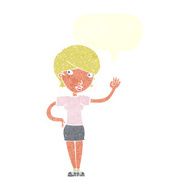 cartoon woman waving with speech bubble N309