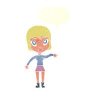 cartoon woman waving hand with speech bubble N9