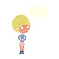 cartoon concerned woman with speech bubble N9