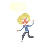 cartoon happy waving girl with speech bubble N10