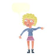 cartoon friendly woman waving with speech bubble N46